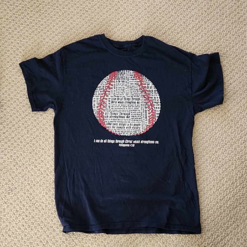 Navy Blue Graphic T-Shirt with Baseball Design